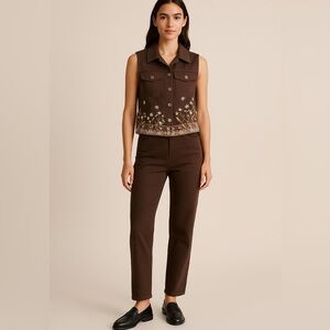 Vintage Susan Bristol Embroidered Ribbon Trim Vest & Pants Set Brown 8P MP